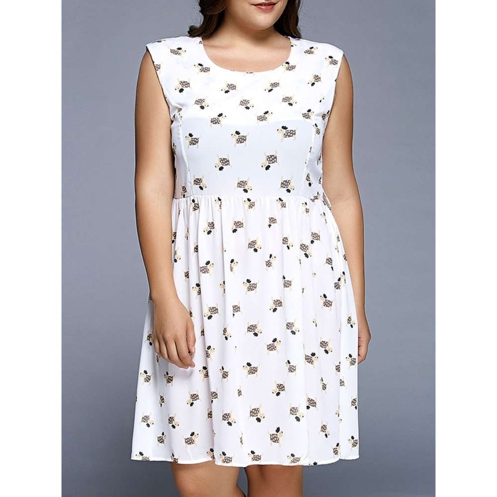 🐾 Plus Size Cute Cartoon Doggy Print Dress 🐾